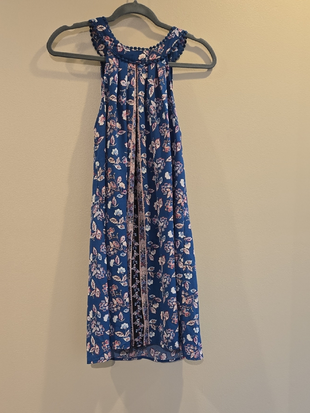 Francesca’s Blue Rain Floral Halter Shift Dress Peacock Boho - Size M